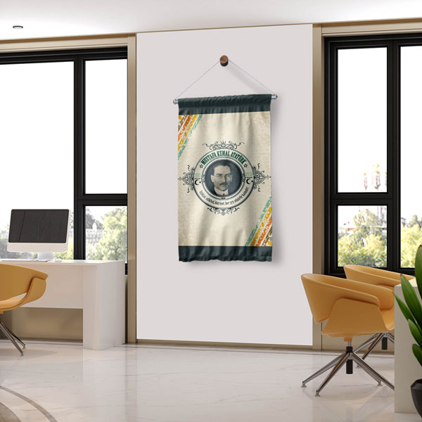Atatürk Portreli Modern Desenli Duvar Flaması Kumaş Baskı 8083