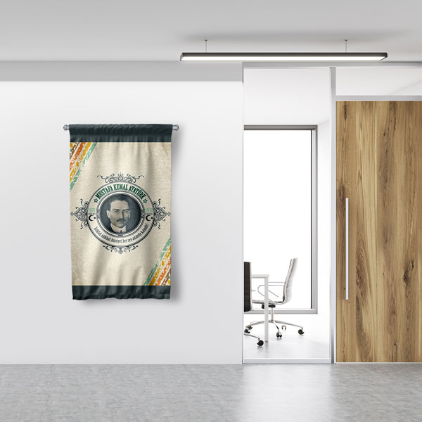 Atatürk Portreli Modern Desenli Duvar Flaması Kumaş Baskı 8083