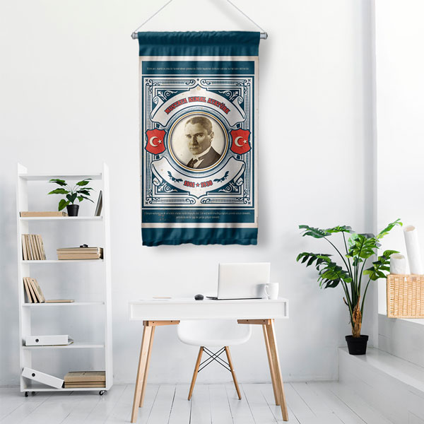 okul-sinif-duvar-flamasi-8087-01 Atatürk Çift Bayraklı Klasik Desenli Duvar Flaması Kumaş Baskı 8087
