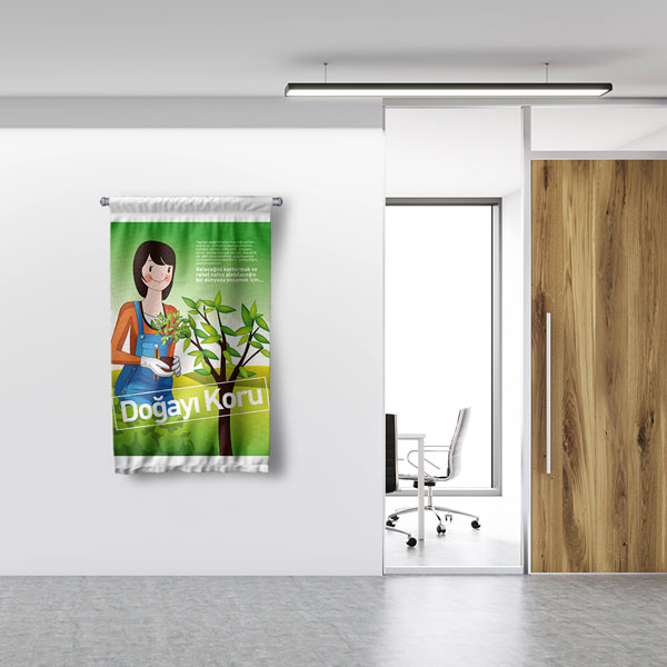 "Doğayı Koru" Temalı Fidan Diken Kadın Figürlü Duvar Flaması 8102