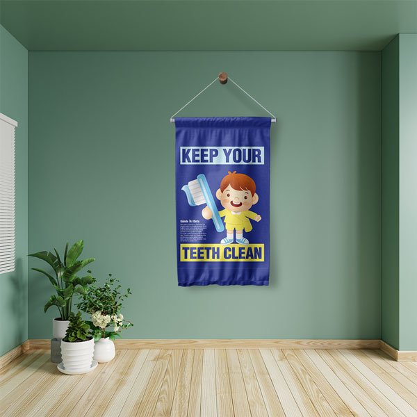 İngilizce Diş Fırçalama Eğitimi Duvar Flaması "Keep Your Teeth Clean" 8127