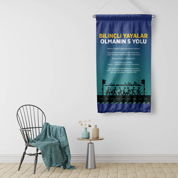 Bilinçli Yayalar 5 Kural Duvar Flaması 8136
