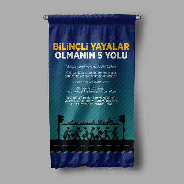 Bilinçli Yayalar 5 Kural Duvar Flaması 8136