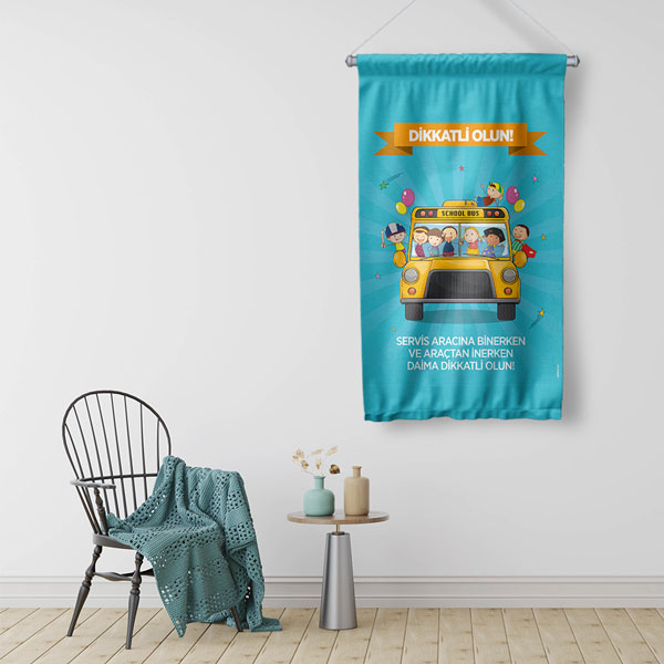 Servis Aracı Güvenliği Kumaş Duvar Flaması 8137