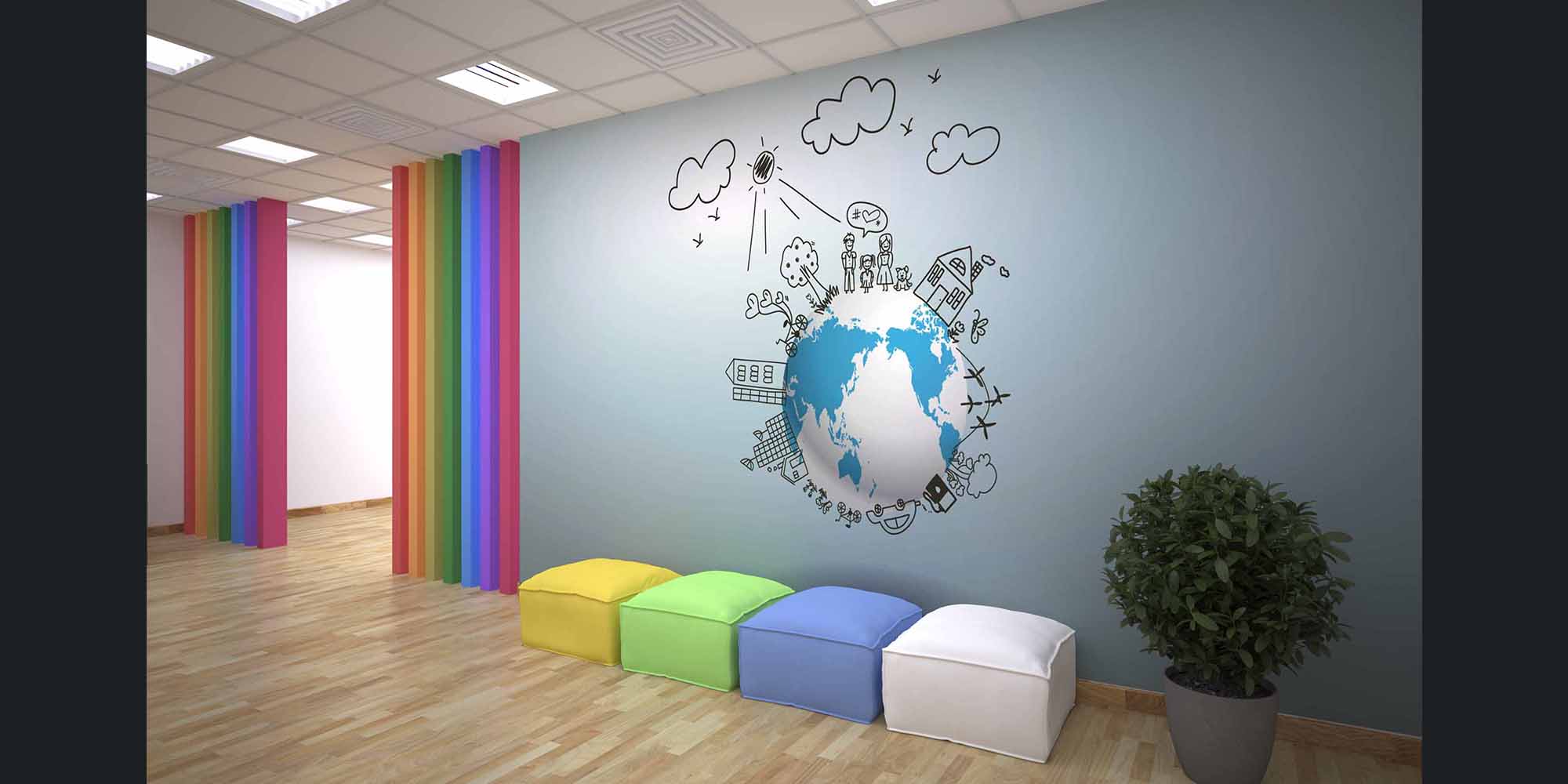 Dünya ve İnsan Temalı Sanatsal Çizimli Duvar Giydirme 1142