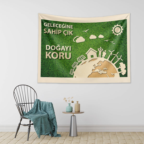 "Doğayı Koru" Gezegen ve Sürdürülebilir Yaşam Temalı Duvar Örtüsü 8291