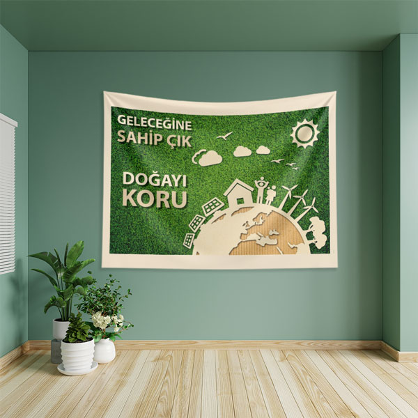 "Doğayı Koru" Gezegen ve Sürdürülebilir Yaşam Temalı Duvar Örtüsü 8291