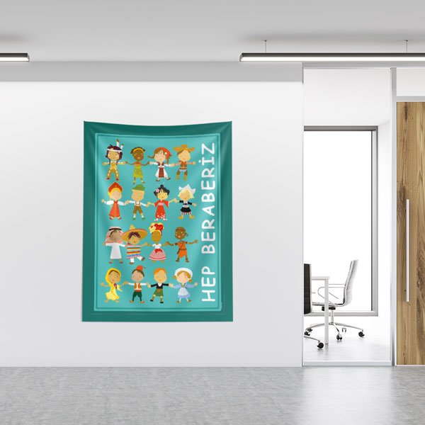 "Hep Beraberiz" Dünya Çocukları Temalı Duvar Örtüsü - Okul ve Sınıf Dekoru 8450