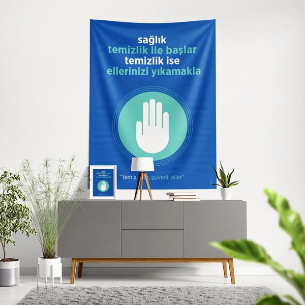 Sağlık Temizlikle Başlar El Yıkama Duvar Örtüsü 8478