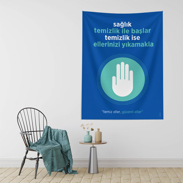 Sağlık Temizlikle Başlar El Yıkama Duvar Örtüsü 8478