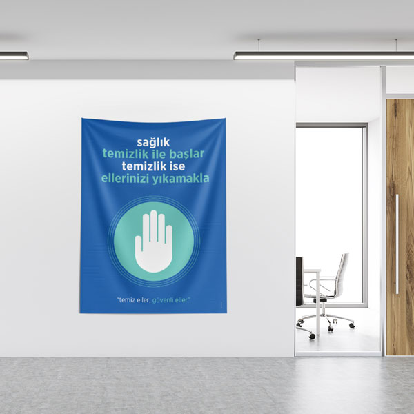 Sağlık Temizlikle Başlar El Yıkama Duvar Örtüsü 8478