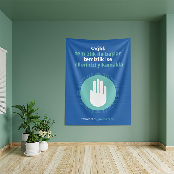 Sağlık Temizlikle Başlar El Yıkama Duvar Örtüsü 8478