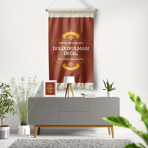 Eğitim Ateş Yakmaktır Temalı Okul Flaması 8135