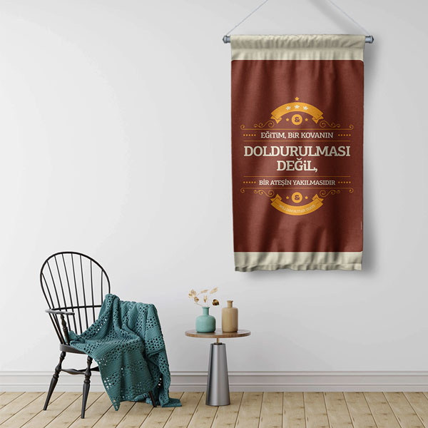 Eğitim Ateş Yakmaktır Temalı Okul Flaması 8135