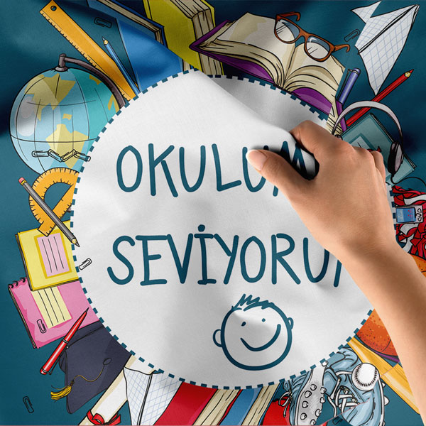 Okulumu Seviyorum Duvar Örtüsü - Eğitici Okul Temalı Kumaş Baskı 8460