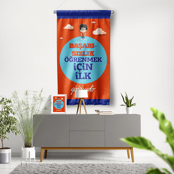 okul-sinif-flamalari-8068-00 "Başarısızlık Öğrenmek İçin İlk Girişimdir" Motivasyonel Duvar Flaması 8068
