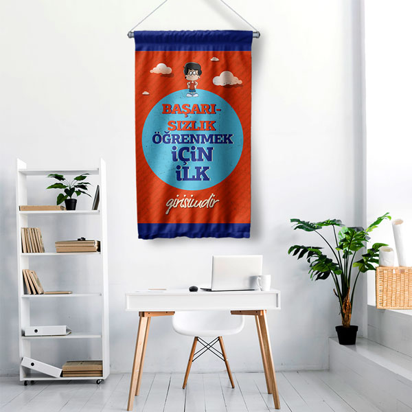 "Başarısızlık Öğrenmek İçin İlk Girişimdir" Motivasyonel Duvar Flaması 8068