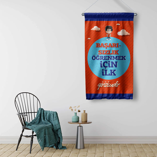 "Başarısızlık Öğrenmek İçin İlk Girişimdir" Motivasyonel Duvar Flaması 8068