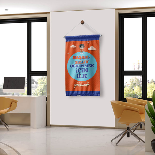"Başarısızlık Öğrenmek İçin İlk Girişimdir" Motivasyonel Duvar Flaması 8068