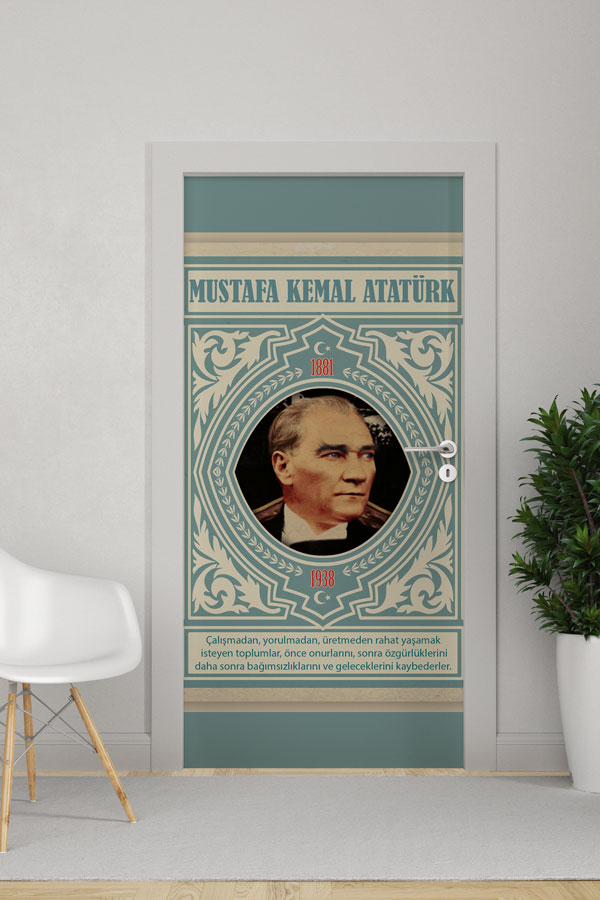 Atatürk Portresi Kapı Giydirme Çalışma ve Özgürlük Sözü Tasarımı 9141