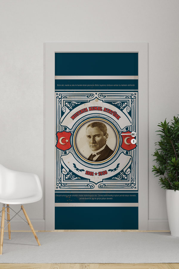Atatürk Portresi Kapı Giydirme Türk Bayraklı Klasik Desen Tasarımı 9147