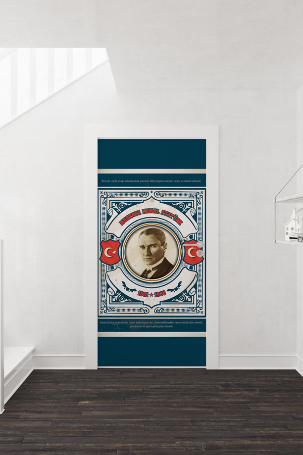 Atatürk Portresi Kapı Giydirme Türk Bayraklı Klasik Desen Tasarımı 9147