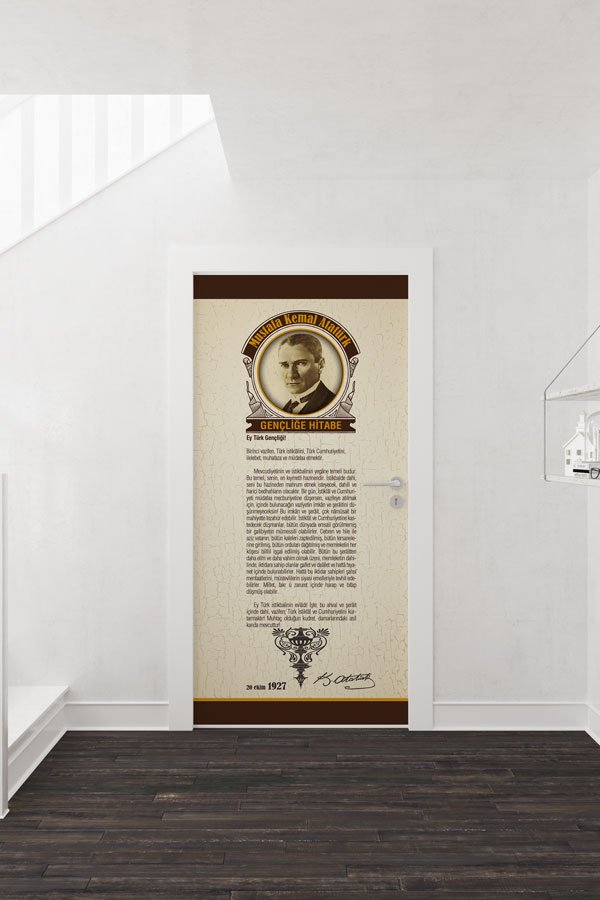 Atatürk Gençliğe Hitabe Kapı Giydirme Klasik Bej Tasarım 9149