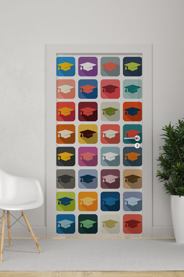 "Mezuniyet Şapkaları Desenli" Kapı Giydirme 9188