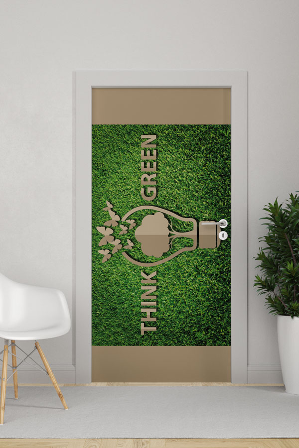 "Think Green" Temalı Ağaç Ampul ve Kelebek Figürlü Kapı Giydirme 9059