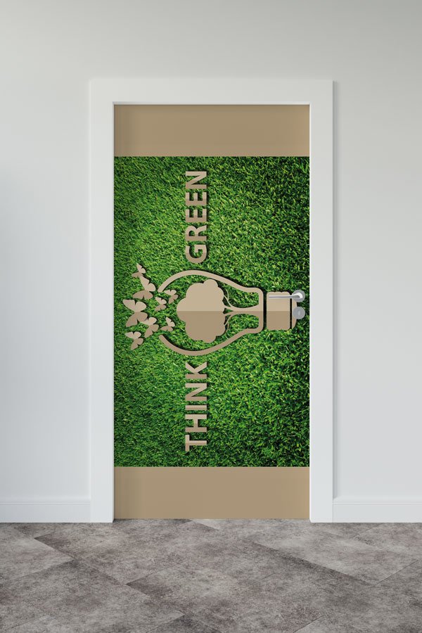 "Think Green" Temalı Ağaç Ampul ve Kelebek Figürlü Kapı Giydirme 9059