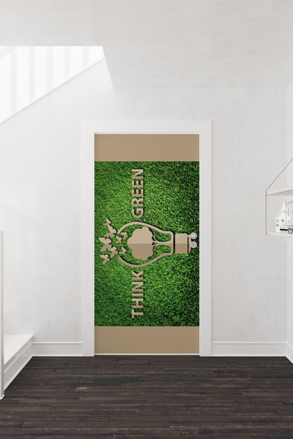 "Think Green" Temalı Ağaç Ampul ve Kelebek Figürlü Kapı Giydirme 9059