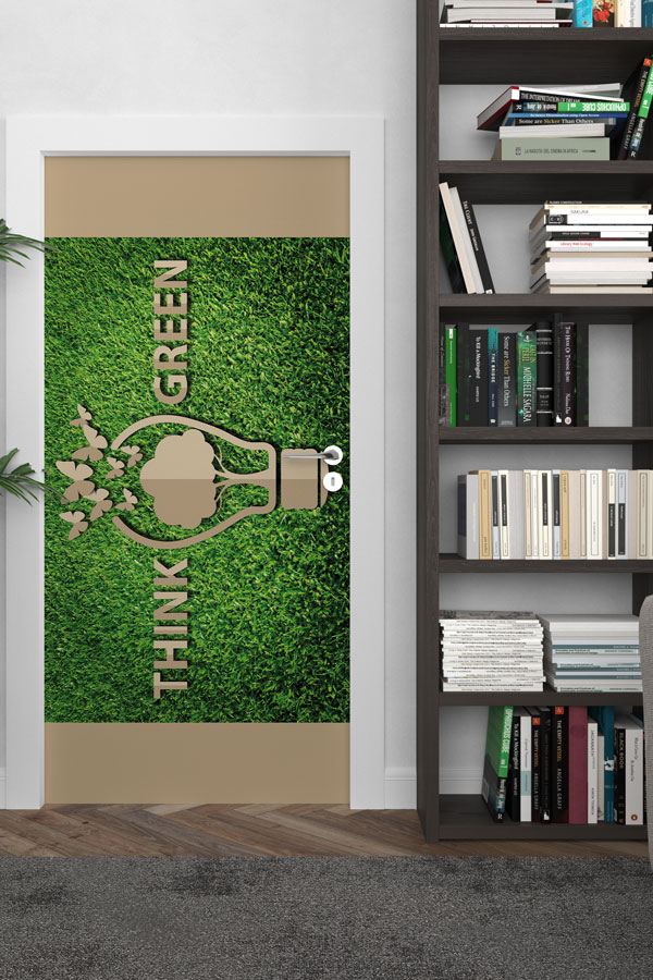 "Think Green" Temalı Ağaç Ampul ve Kelebek Figürlü Kapı Giydirme 9059