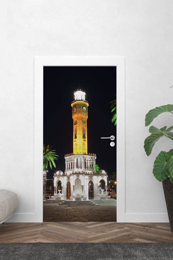 Gece Aydınlatmalı Saat Kulesi Manzaralı Kapı Giydirme 9697