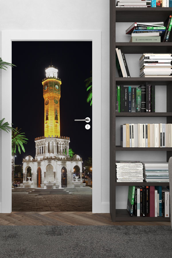 Gece Aydınlatmalı Saat Kulesi Manzaralı Kapı Giydirme 9697