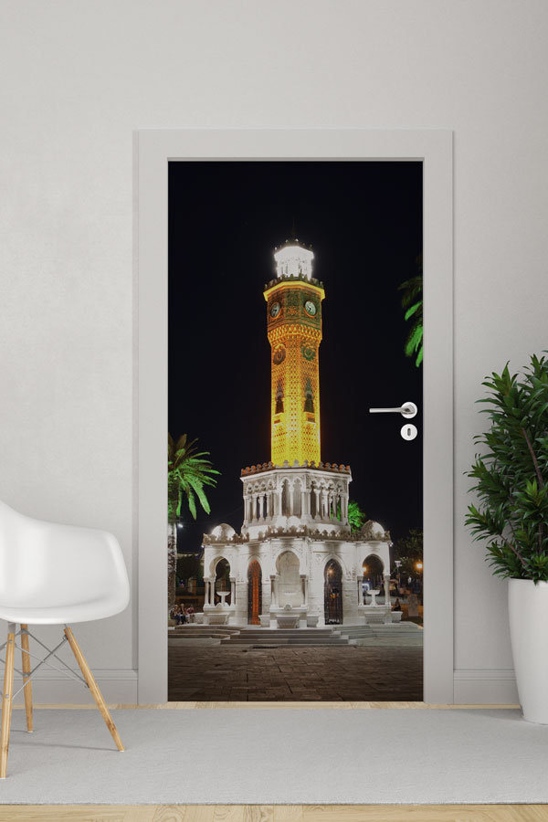 Gece Aydınlatmalı Saat Kulesi Manzaralı Kapı Giydirme 9697