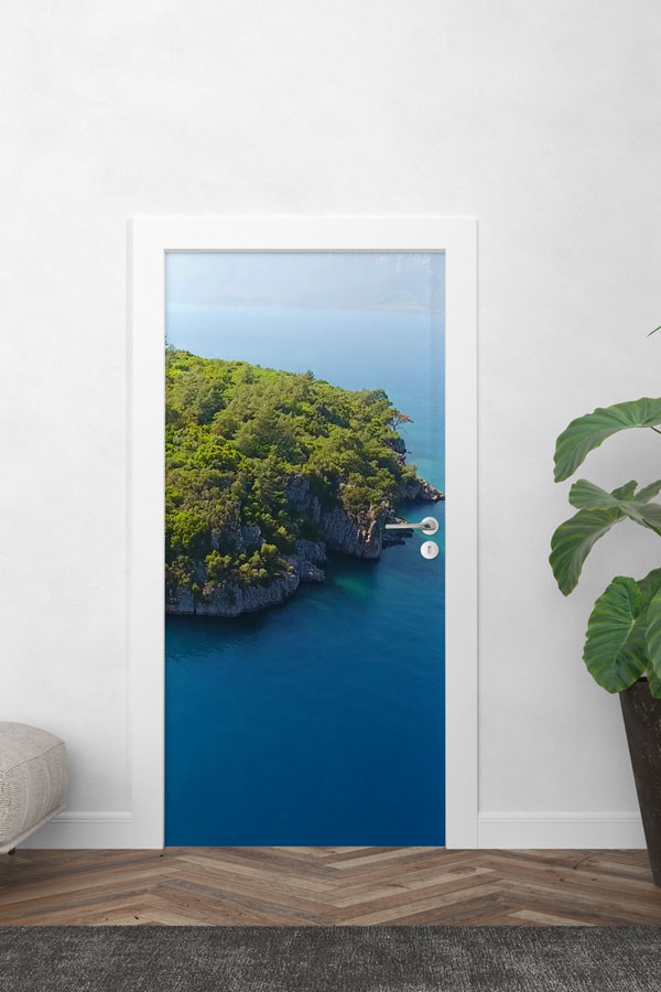 Kayalık Yarımada ve Mavi Deniz Manzaralı Kapı Giydirme 9729