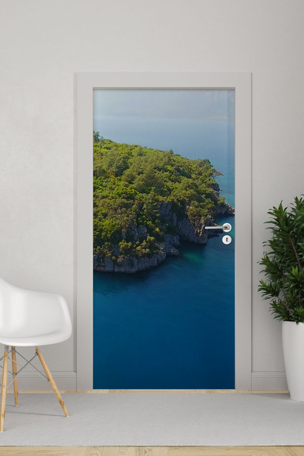 Kayalık Yarımada ve Mavi Deniz Manzaralı Kapı Giydirme 9729