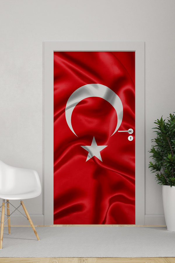 Saten Dokulu Türk Bayrağı Kapı Giydirme Tasarımı 8829