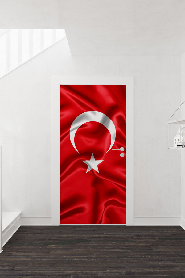 Saten Dokulu Türk Bayrağı Kapı Giydirme Tasarımı 8829
