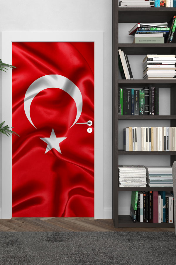 Saten Dokulu Türk Bayrağı Kapı Giydirme Tasarımı 8829
