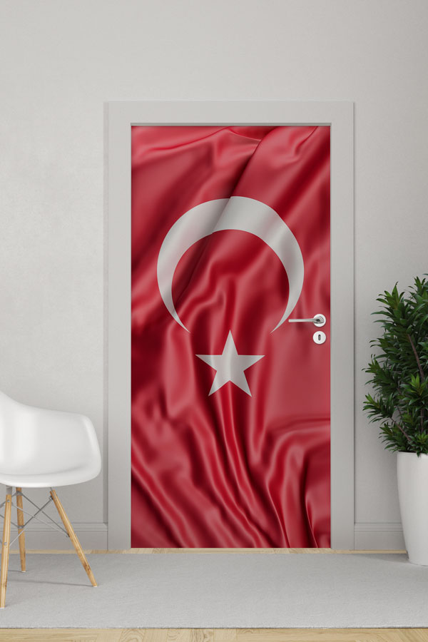 Saten Dokulu Türk Bayrağı Kapı Giydirme 8833