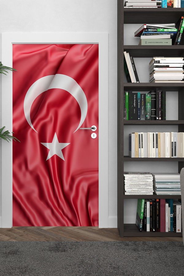 Saten Dokulu Türk Bayrağı Kapı Giydirme 8833