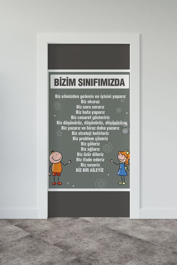 Bizim Sınıfımızda Kapı Giydirme - Sınıf Kuralları ve Davranış Eğitimi Okul Kapısı Dekoru 8982