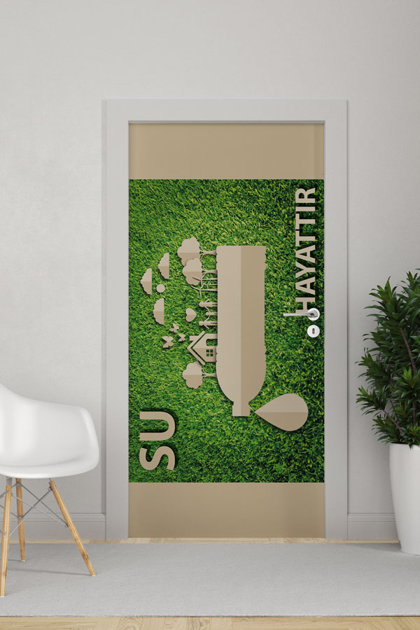 "Su Hayattır" Temalı Su Şişesi ve Doğa Figürlü Kapı Giydirme 9057