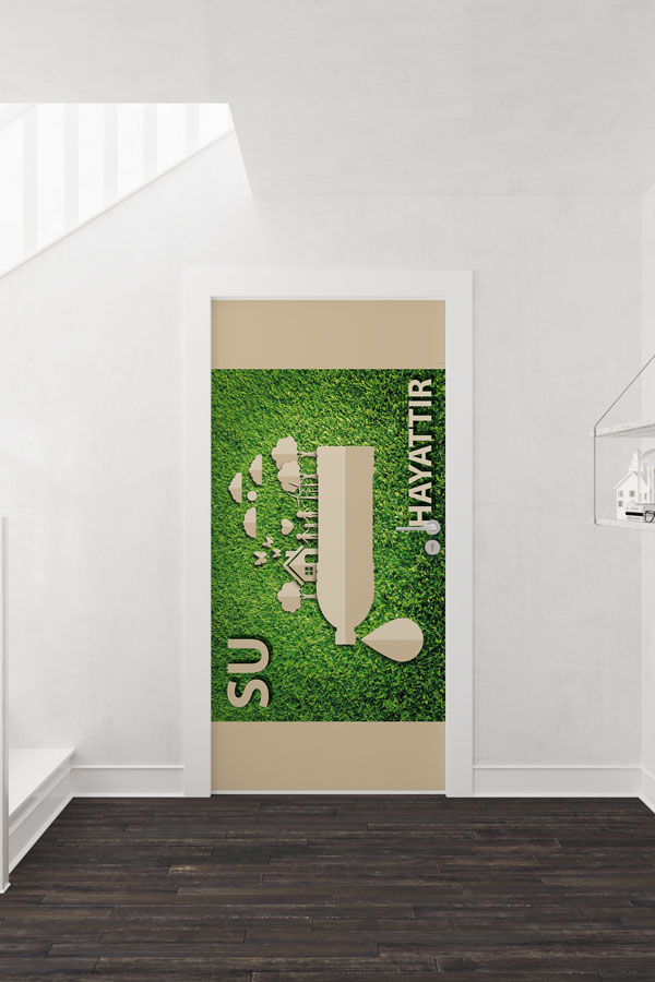 "Su Hayattır" Temalı Su Şişesi ve Doğa Figürlü Kapı Giydirme 9057