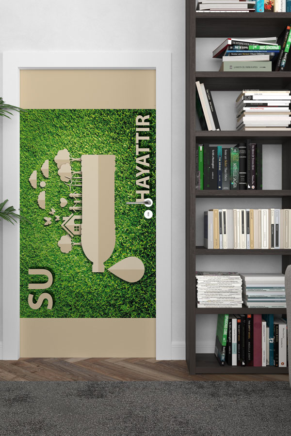 "Su Hayattır" Temalı Su Şişesi ve Doğa Figürlü Kapı Giydirme 9057