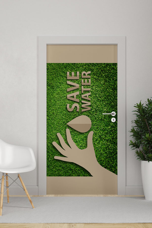 "Save Water" Temalı El ve Su Damlası Figürlü Kapı Giydirme 9064