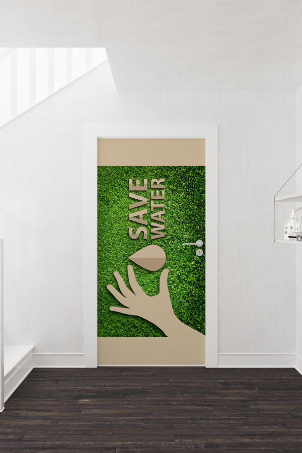 "Save Water" Temalı El ve Su Damlası Figürlü Kapı Giydirme 9064