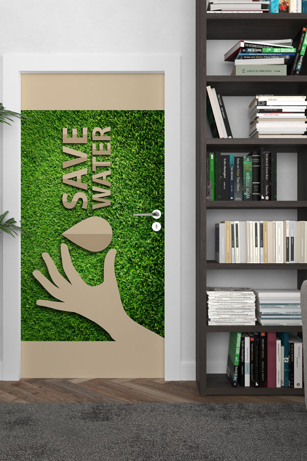 "Save Water" Temalı El ve Su Damlası Figürlü Kapı Giydirme 9064