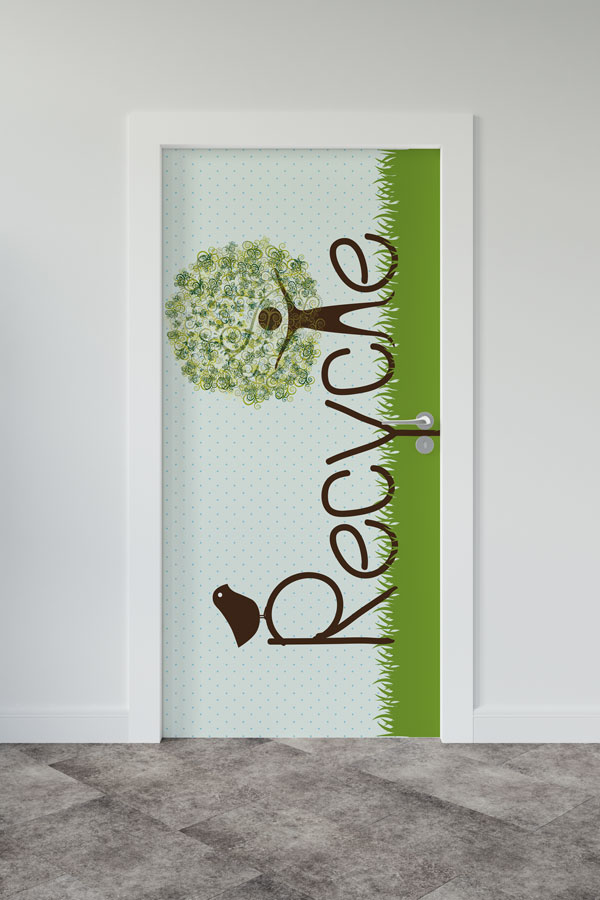 "Recycle" Temalı Ağaç İnsan ve Kuş Figürlü Okul Kapı Giydirme 9067